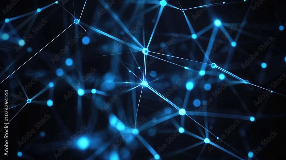 Aufkleber Abstract Dark Background With Bright Connections Digital Network In Black With Neon Blue Lights Concepts Of Connection Communication Technology Science Education