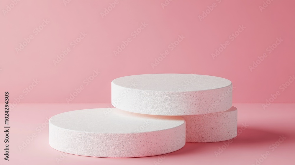 Aufkleber Abstract white foam circle podium on pink background Template for product presentation 3D render Minimalist design