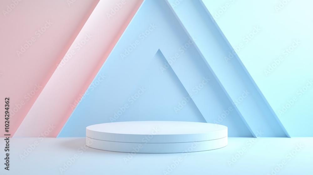 Poster 3d abstract studio space featuring a pedestal podium a white geometric platform accented by pastel b