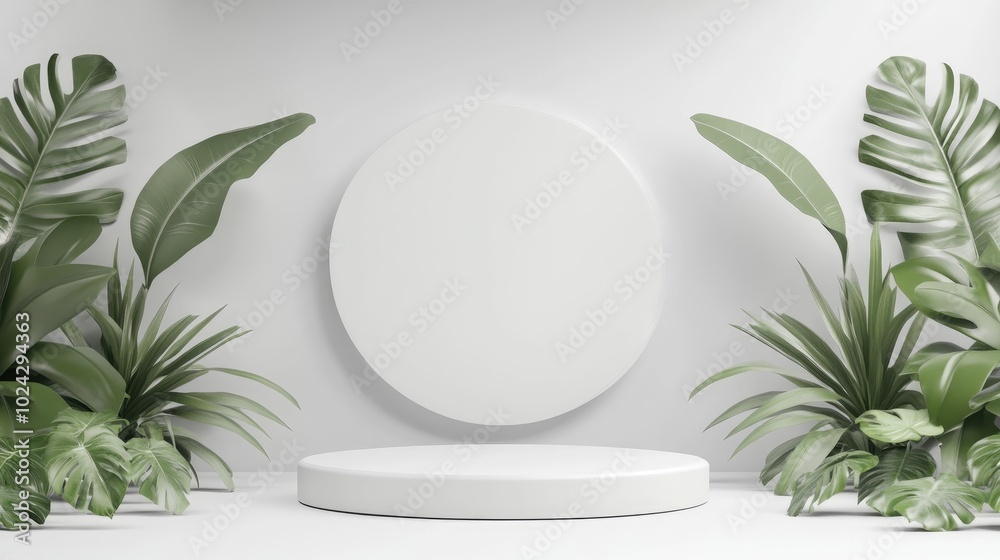 Poster Abstract 3D background featuring a podium against a white backdrop for product display 3D rendered illustration