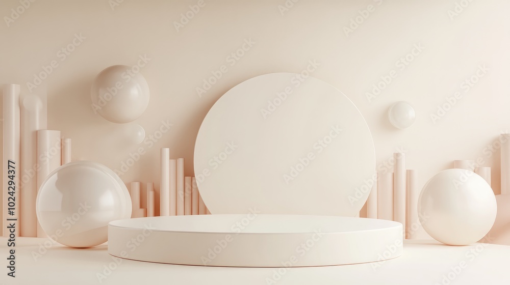 Leinwandbilder 3d podium display featuring geometric beige tones abstract showcase with a white and coral studio ba