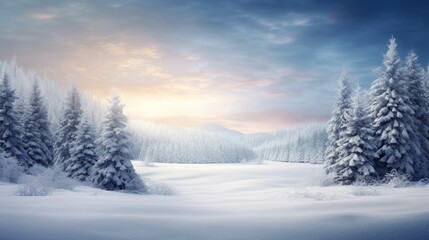Obraz premium winter landscape with snowy christmas trees