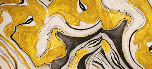 Hand draw Digital painting gold color abstract art ,colorful paintings texture on canvas abstract panorama background design 