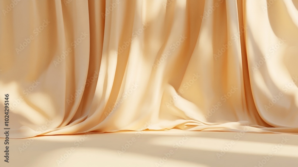 Aufkleber Abstract beige studio backdrop featuring a curtain for product display Unoccupied space with shadows 3D rendering 3D illustration