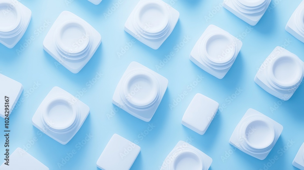 Aufkleber Bright sky blue 3D render featuring a minimalistic and modern flat lay product display from above with a pattern of repetitive square stands