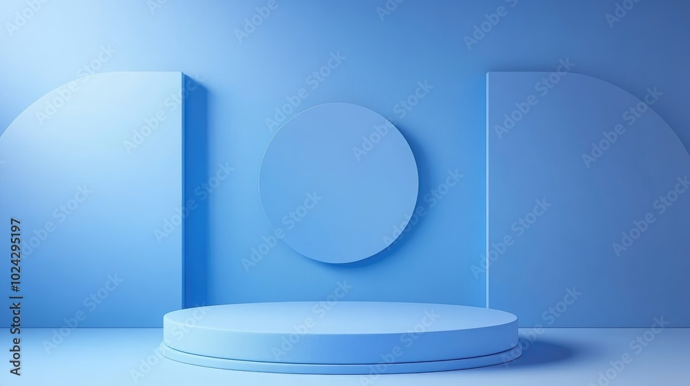 Poster blue display stand or podium pedestal with empty backgrounds for advertising purposes 3d rendering