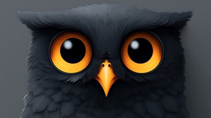 Fototapeta premium Owl face made from only two large circular eyes and a small triangular beak, no additional features, set against a solid grey background. Clean and simple layout, flat colors, hd quality,