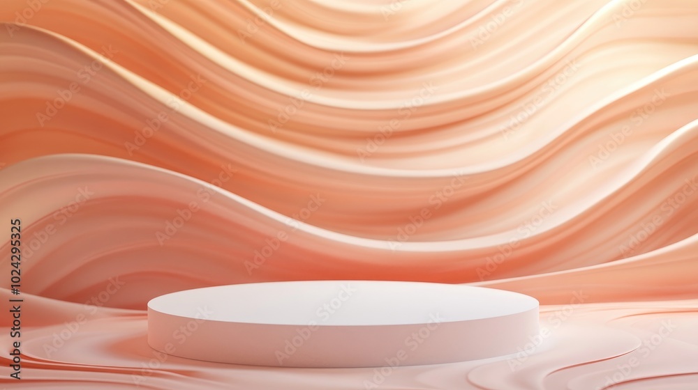 Aufkleber Abstract wave backdrop featuring a podium designed for product presentation and branding 3D rendering visualization