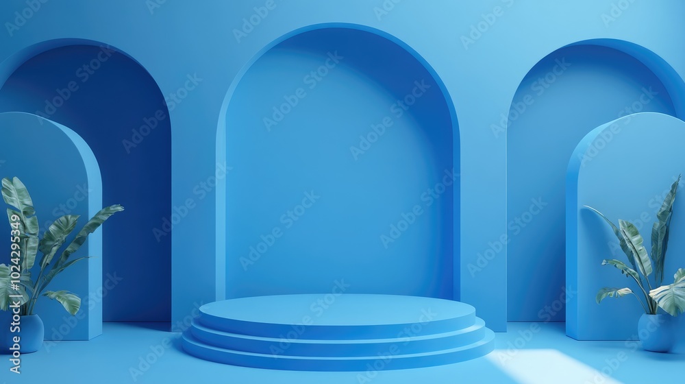 Aufkleber Abstract stage podium with a blue background for product presentation mock up 3D rendering