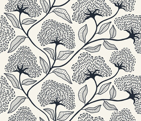 Abstract flower seamless pattern with dotted style. flower and leaves background.