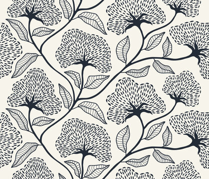 Abstract flower seamless pattern with dotted style. flower and leaves background.