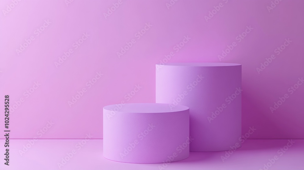 Aufkleber 3D rendering of a minimal purple double cylinder pedestal for product display on a blank background 3D mockup illustration