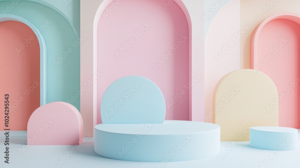 Aufkleber Abstract pastel colored geometric shapes background modern minimalist mockup for podium display or showcase 3D rendering