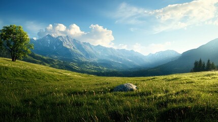 Serene Mountain Landscape with Rolling Hills