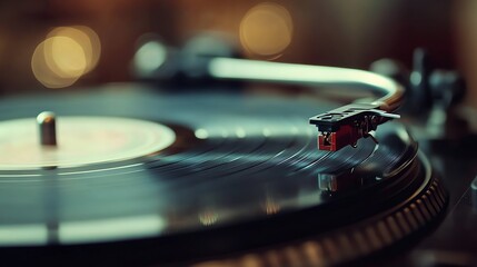 A close up of a vintage record player playing a vinyl record.