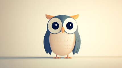 Owl illustration using large circles for the head and body, and small ovals for wings and eyes, set against a muted beige background. Simple layout, smooth lines, no textures, flat design, hd quality,