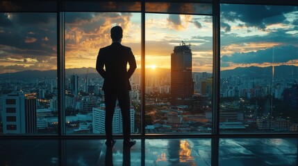 Fototapeta premium Confident Businessperson in Formal Attire at Sunset