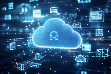 Digital Cloud Computing Illustration with Security Icon