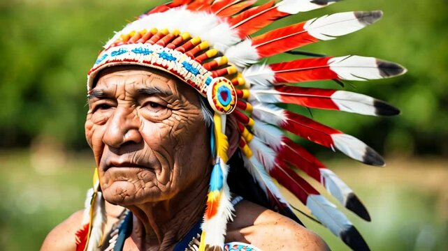 An old Native American man with a headdress