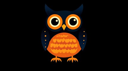 Obraz premium Simplified owl design made entirely from basic shapes like circles and ovals, with no additional details, set against a solid black background. High contrast, clean composition, flat colors,