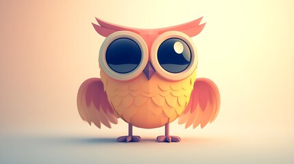 Obraz premium Simplified owl design made from circles and ovals, with large circular eyes and rounded wings, set against a light gradient background. Clean and elegant layout, flat colors, no textures, hd quality,