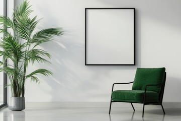 Modern Scandinavian Living Room with Green Armchair and Minimalistic Decor