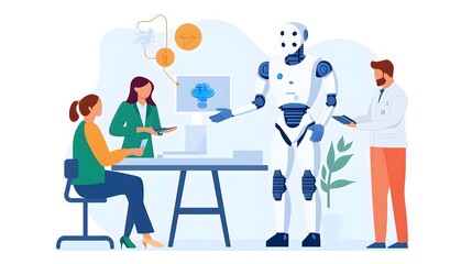 Fototapeta premium Team of Engineers Collaborating on Futuristic Robotic Prototype Development in Modern High Tech Workspace with Advanced Equipment and Technology