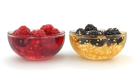 Refreshing raspberry and blackberry gelato bowls against white background