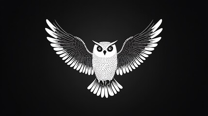 Obraz premium Simplistic owl design with a focus on symmetry, made entirely from concentric circles for the head and body, and straight lines for wings. White owl shape against a contrasting black background,