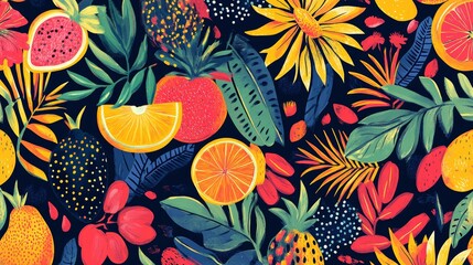 Zesty citrus burst, colorful tropical fruit pattern for refreshing summer vibe