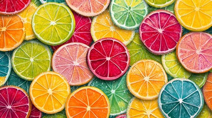 Refreshing citrus burst, closeup of juicy fruits with sparkling water droplets juicy