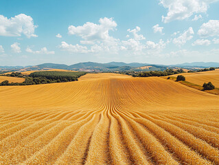 Obraz premium a large, ornate circular grass flied, likely a mandala, set on a hillside with a backdrop of mountains and a clear blue sky.