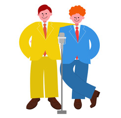 肩を組む漫才コンビのイラスト(足組みver)