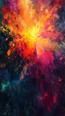 Fototapeta premium A stunning abstract painting featuring a burst of vibrant colors and dynamic brush strokes, creating an energetic and captivating visual experience.