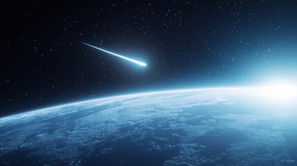 Obraz premium Celestial Encounter - Stunning 3D Render of Comet and Planet in Space with Cinematic Lightning