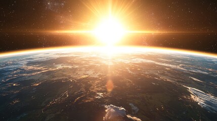 Serene Serenity: Vibrant Celestial Cosmos 3D Render with Lush Landscapes Orbiting a Radiant Sun