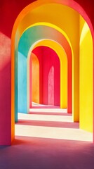 Fototapeta premium A colorful archway with a rainbow of colors. The archway is long and narrow, and the colors are bright and vivid