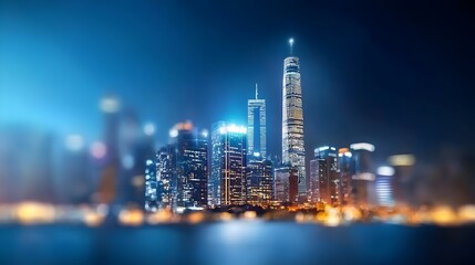 Fototapeta premium Futuristic high tech city skyline at night with glowing skyscrapers illuminated towers and vibrant neon lights A dynamic and sleek urban landscape with a sci fi cyberpunk atmosphere