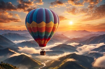 Obraz premium Hot Air Balloon Flight Over Majestic Mountain Landscape