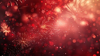 Red and Gold Fireworks Display with Bokeh Lights