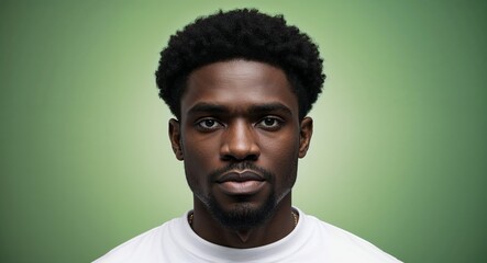 Obraz premium Young Black man with small chin serious light green gradient background