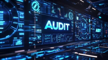 glowing audit data screens with market trends