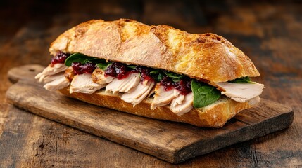 Gourmet Sandwich with Spinach and Cranberry Sauce