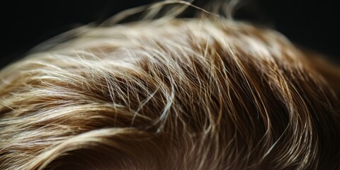 Naklejka premium Close-up of tousled light brown hair against a dark background.