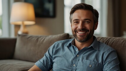 Smiling man sitting at home