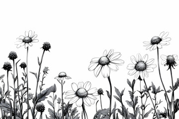 Black and White Illustration of Daisies