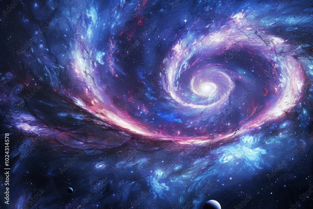 Wall mural a spiral galaxy with a bright yellow star in the center, generative ai image