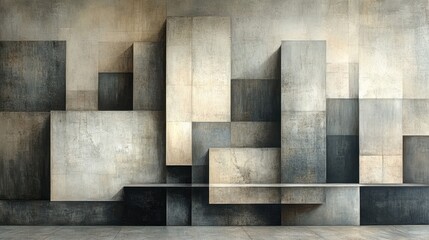 Abstract Concrete Wall with Geometric Shapes