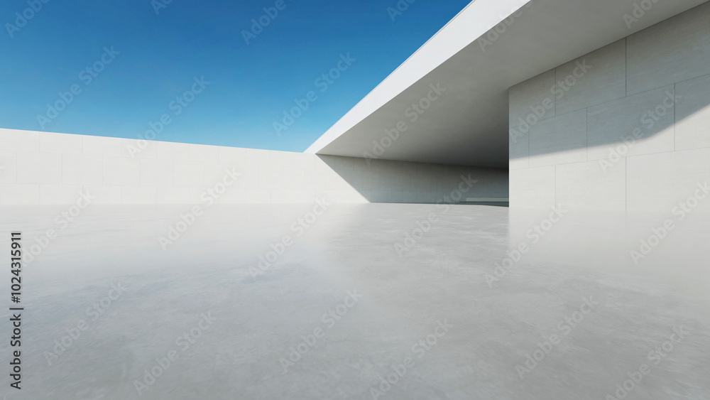 Aufkleber 3d render of abstract modern concrete architecture with empty cement floor, minimal exterior, car pr