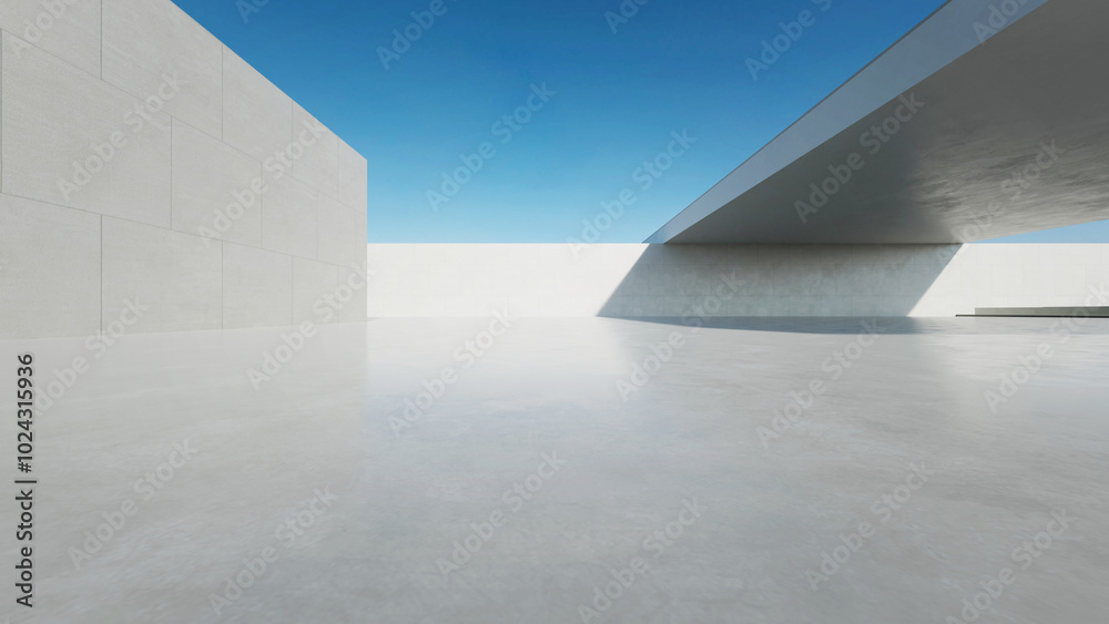 Poster 3d render of abstract modern concrete architecture with empty cement floor, minimal exterior, car pr